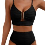 2 Piece Bikini Set U-Wire Cutout Popular Swimsuit High Waisted Textured Summer Beach Swim Bathing Suits