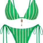 Crochet Bikini Sets for Women Cheeky Boho Bathing Suits Striped High Cut Thong Bikini Swimsuit for Vacation