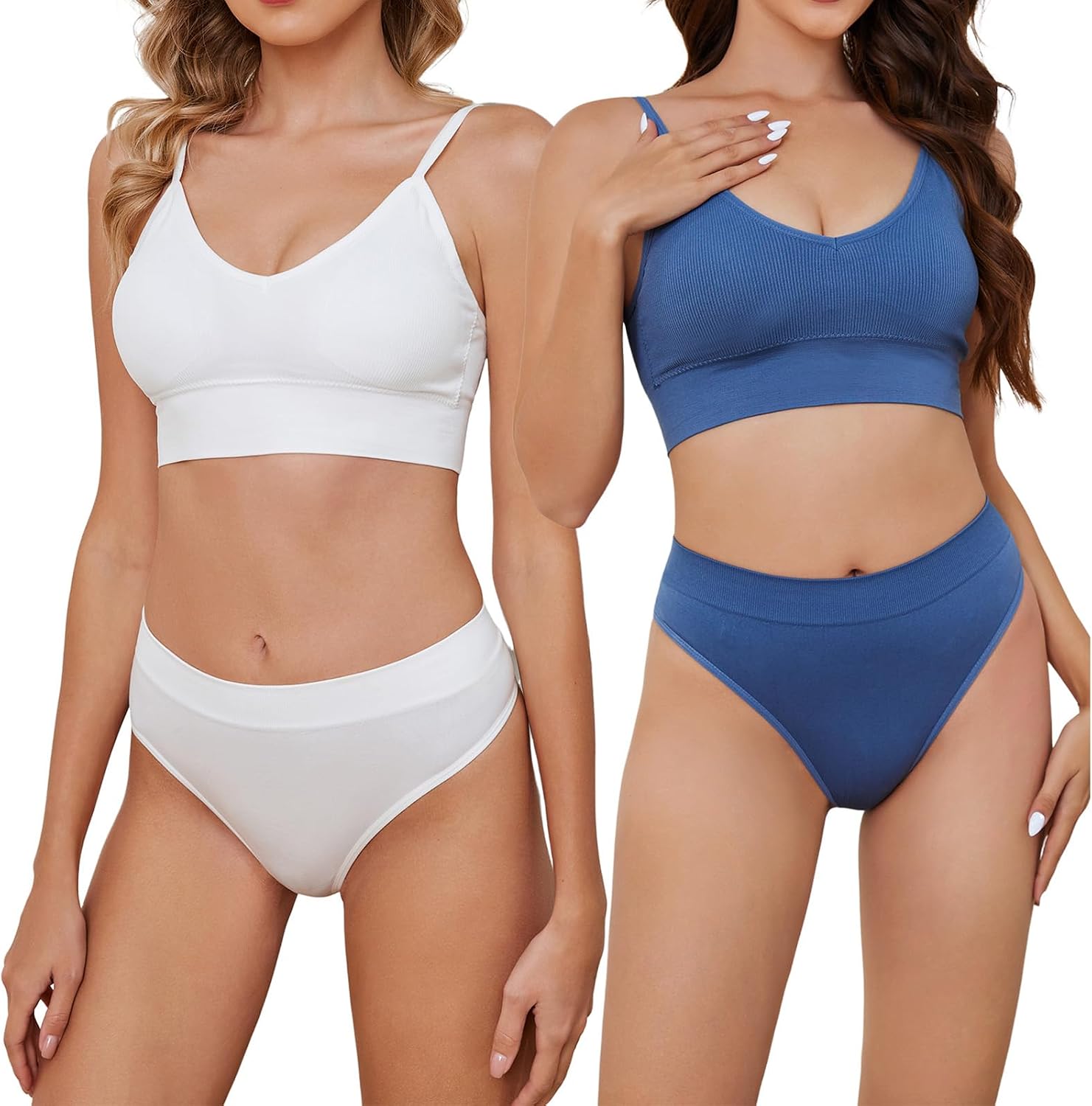 71GYrrjEyvL._AC_SL1500_.jpg 2 Pack Bra and Panty Sets for Women, Wireless Ribbed Knit Lingerie Set - Seamless Bra, Ribbed and Basics (2 Pack) - Image 1
