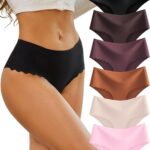 High Waisted Seamless Underwear for Women No Show Panties Scalloped Edge Bikini Breathable Briefs 6 Pack